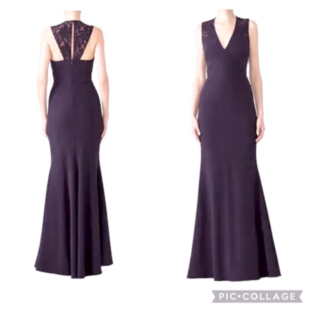 JS Collection Womens Ottoman Lace Trim V Neck Gown Eggplant.